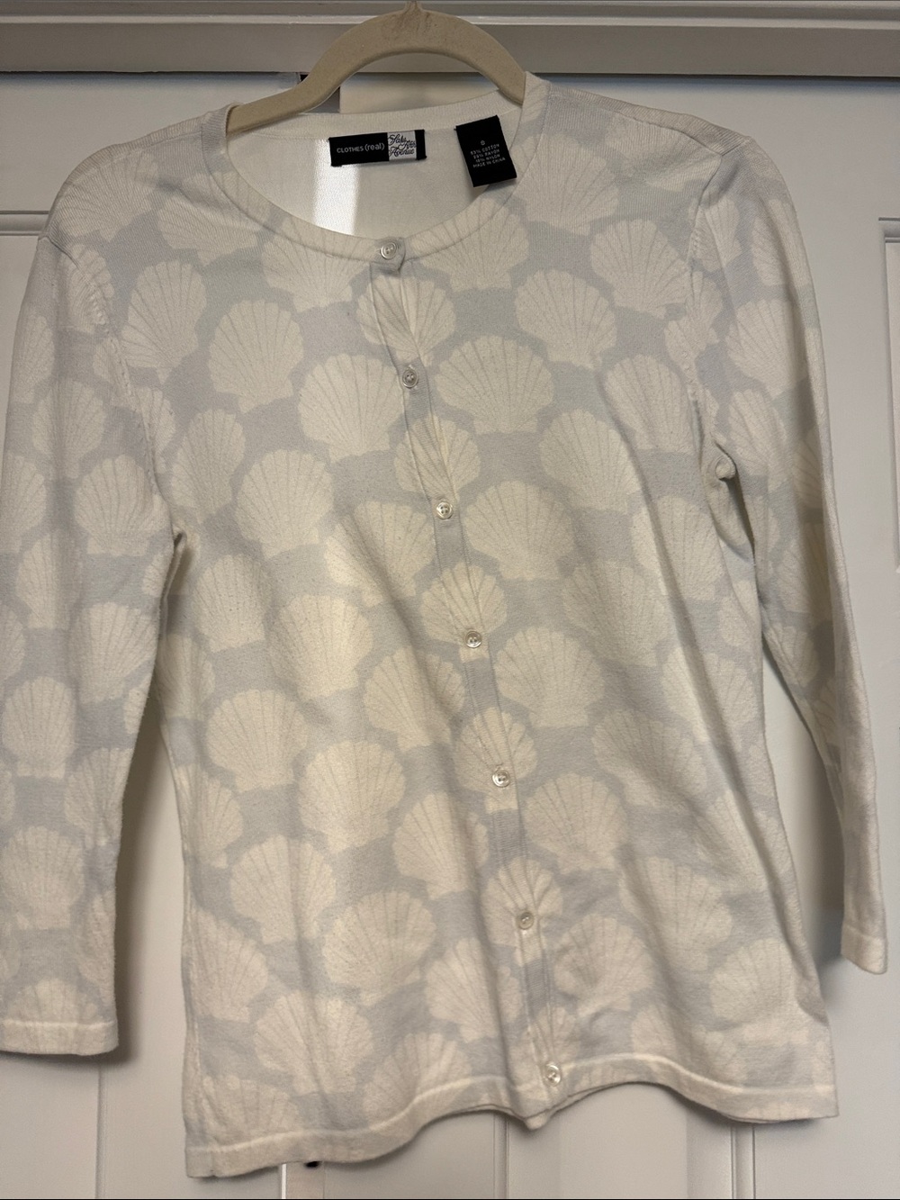Saks Fifth Avenue White Shell-Print Button-Front Top